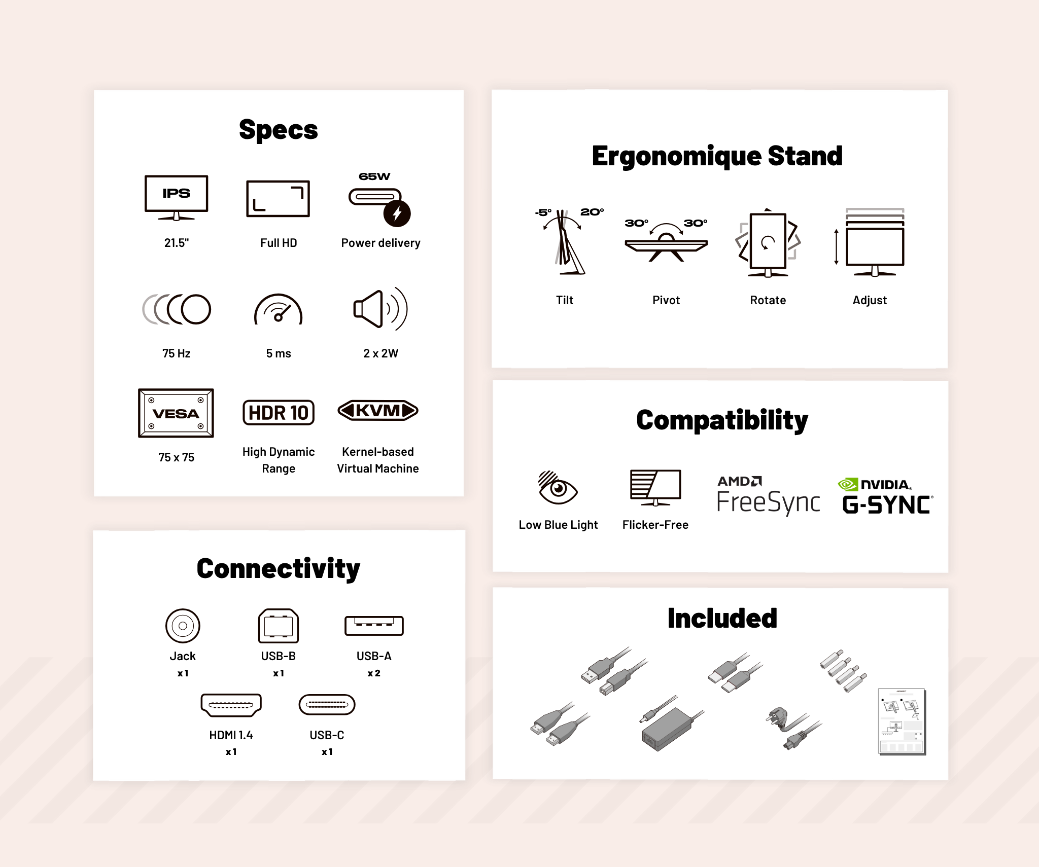 Monitor de PC para oficina | 21,5" | FULL HD | USB-C (+ carga de 65W)