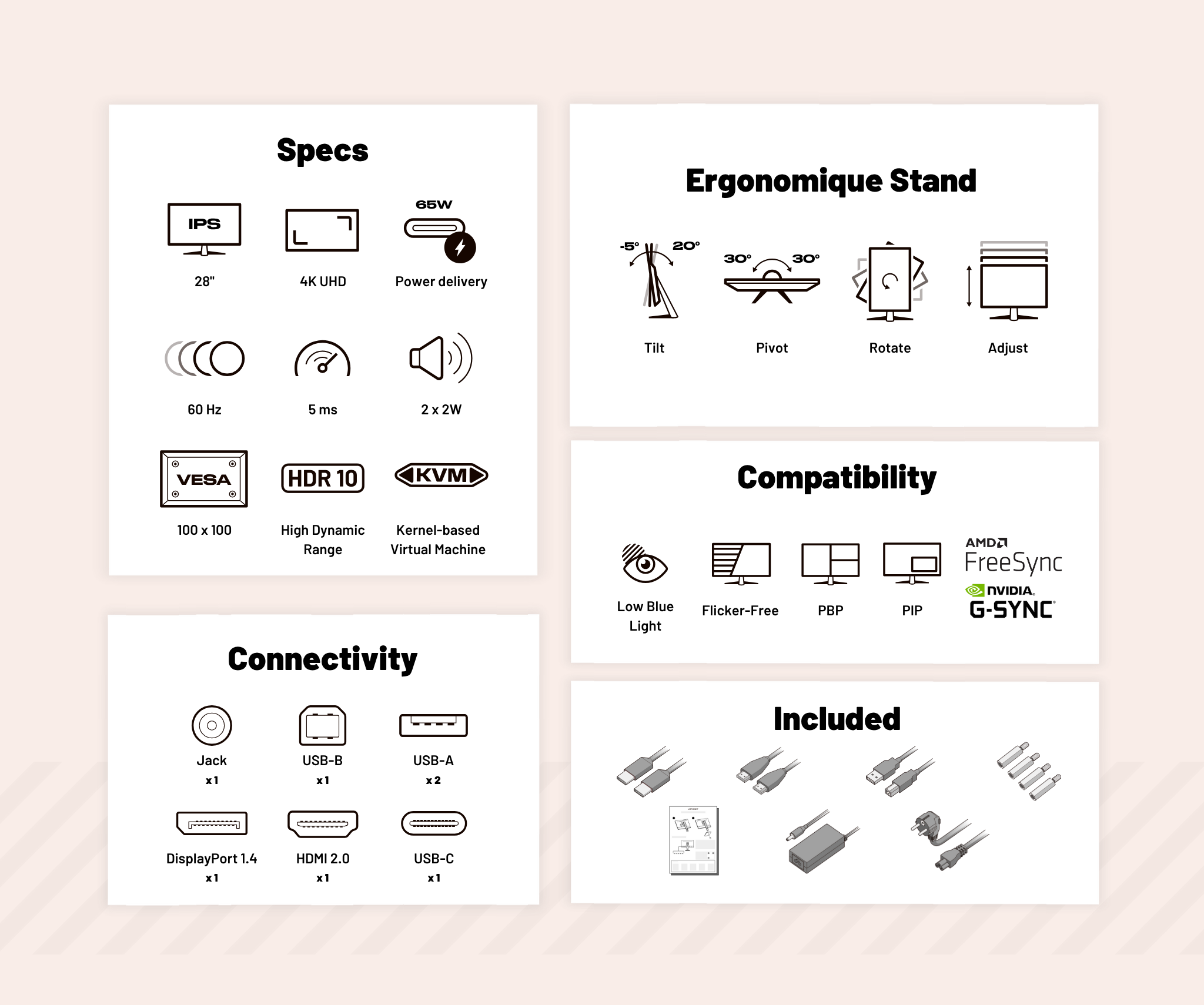 Monitor PC de oficina | 28" | 4K UHD | USB-C (+ carga de 65W)