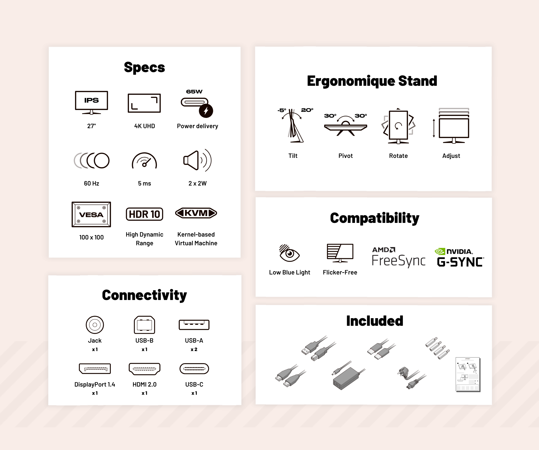 Monitor de PC para oficina | 27" | 4K UHD | USB-C (+ carga de 65W)