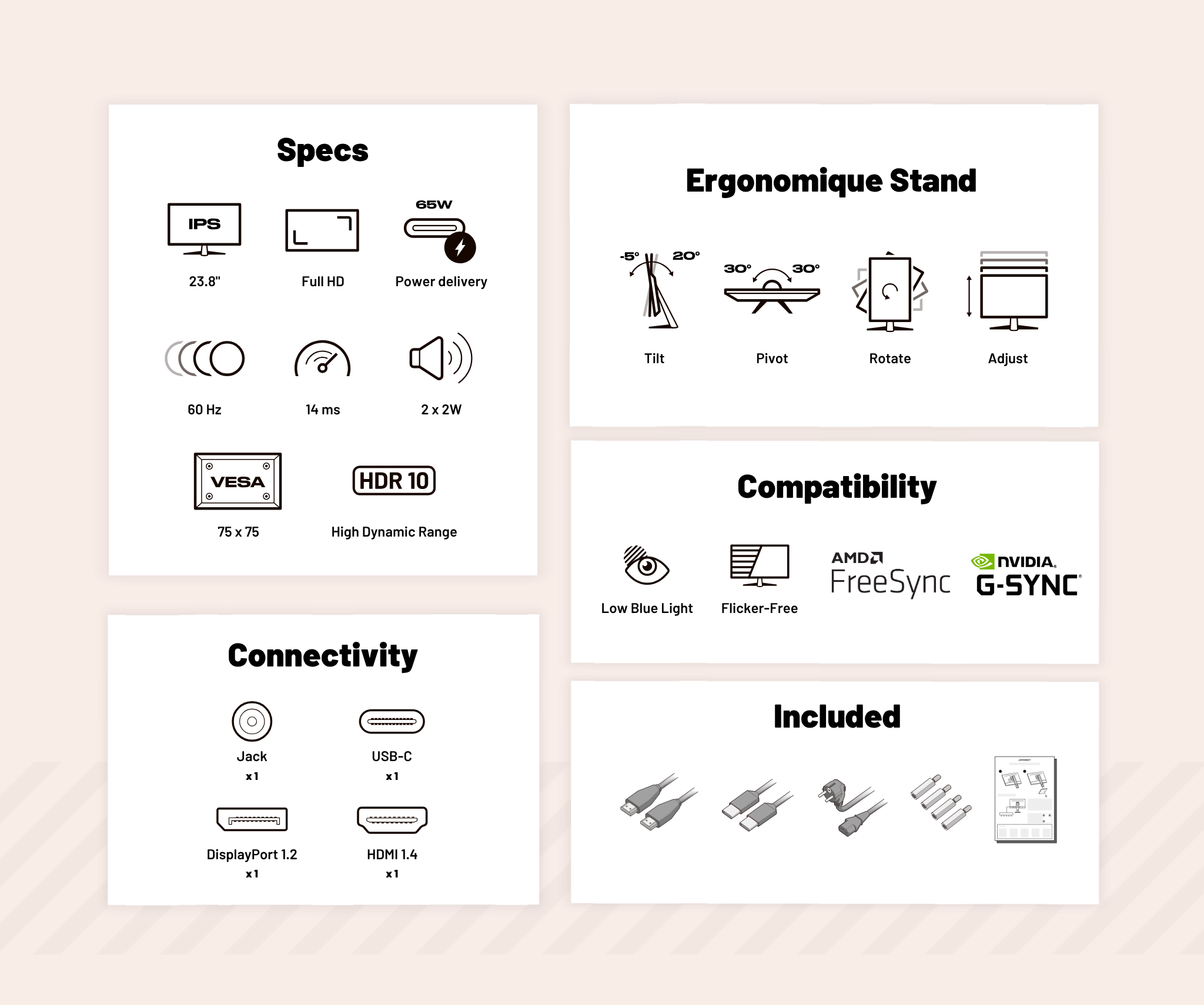 Monitor de PC para oficina | 23,8" | FULL HD | USB-C (+ carga de 65W) (reacondicionado)