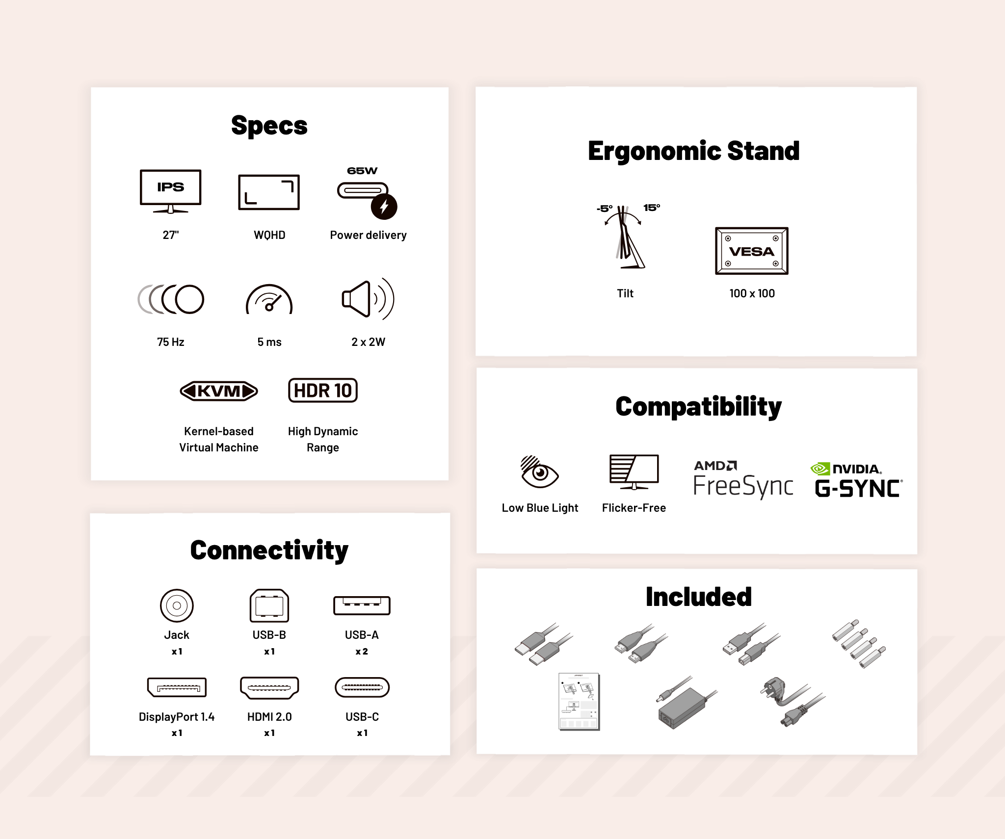 Monitor de PC para oficina | 27" | WQHD | USB-C (+ carga de 65W)