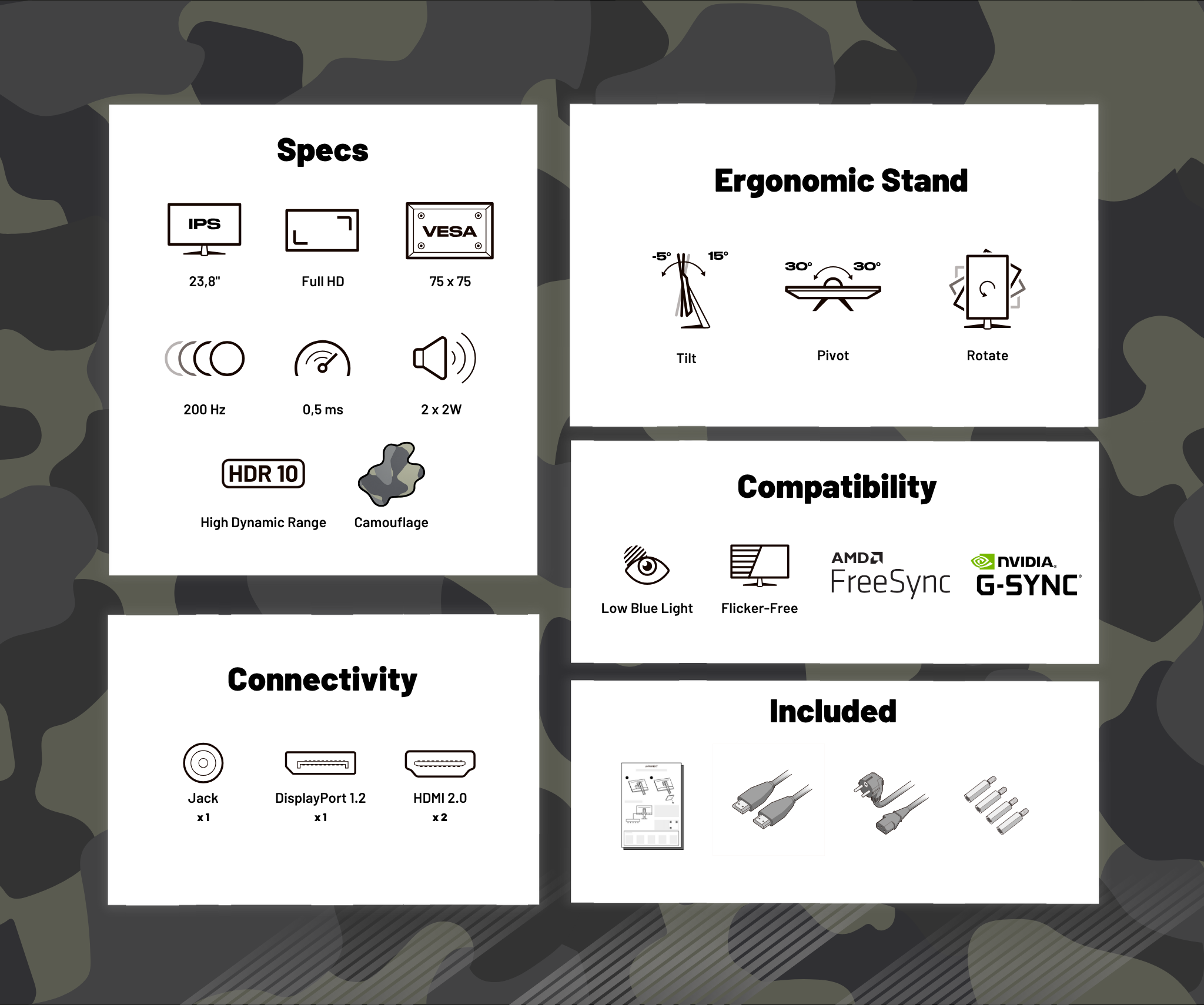 Monitor Gaming | 23,8" | IPS | FHD | 200 Hz | HSP | Camuflaje