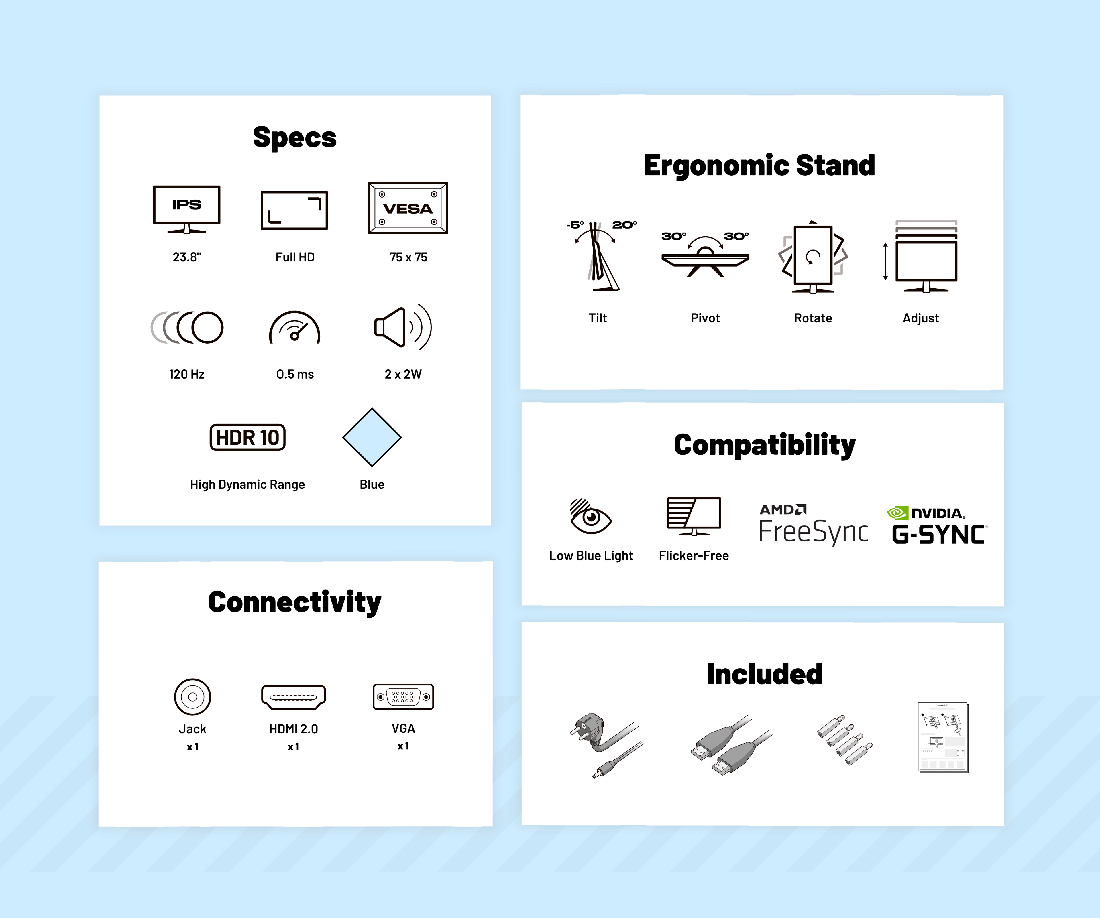 Monitor Gaming | 23,8" | IPS | FHD | 120 Hz | Azul pastel
