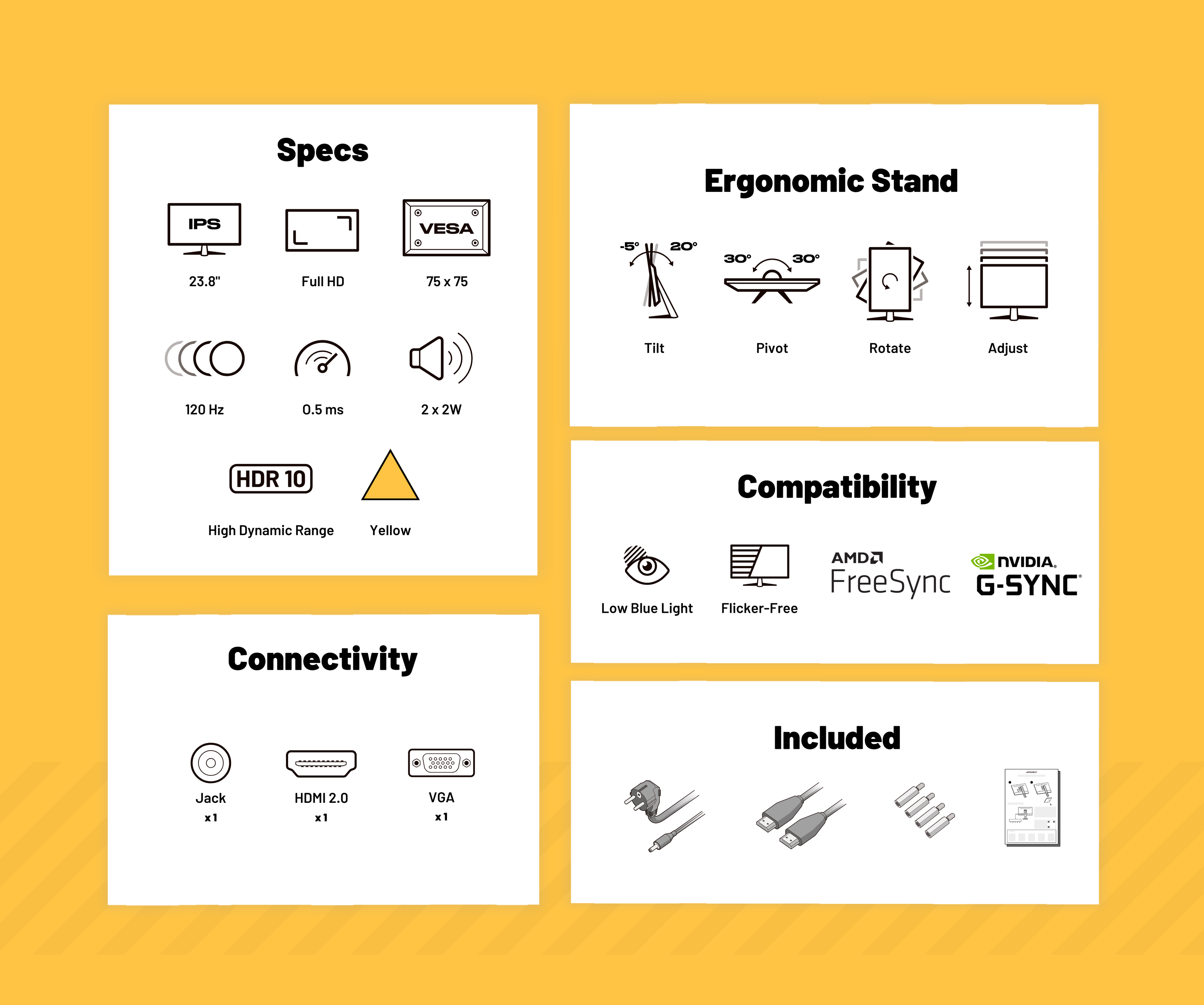 Monitor Gaming | 23,8" | IPS | FHD | 120 Hz | Amarillo pastel