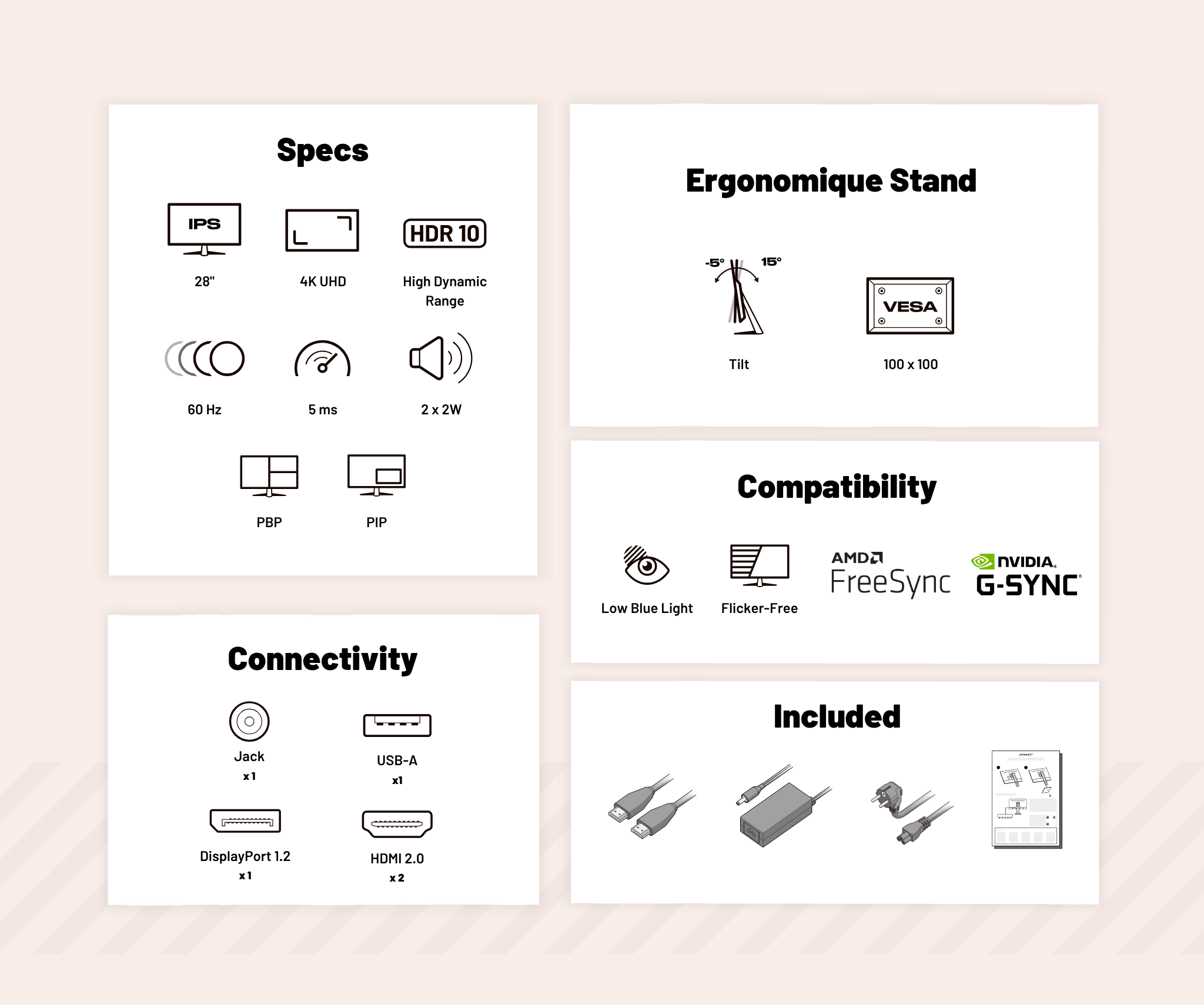 Monitor de PC para oficina | 28" | 4K UHD | Blanco (reacondicionado)