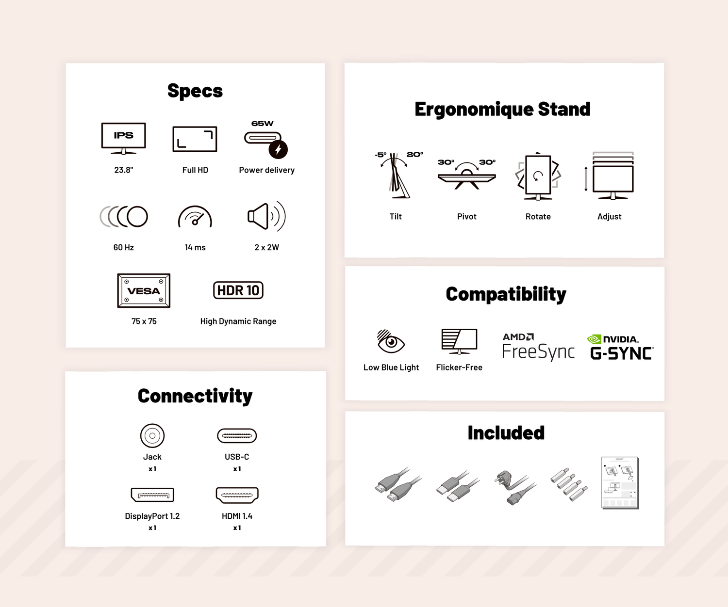 Monitor de PC para oficina | 23,8&quot; | FULL HD | USB-C (+ carga de 65W)