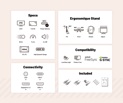 Monitor de PC para oficina | 23,8&quot; | FULL HD | USB-C (+ carga de 65W)