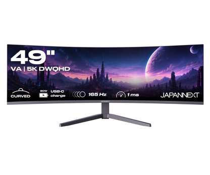 Monitor curvo de 49 pulgadas, 5K UHD, 165 Hz, USB-C 90 W y puerto LAN. Ideal para simuladores gaming y trabajo de oficina