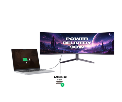 Monitor curvo de 49 pulgadas, 5K UHD, 165 Hz, USB-C 90 W y puerto LAN. Ideal para simuladores gaming y trabajo de oficina