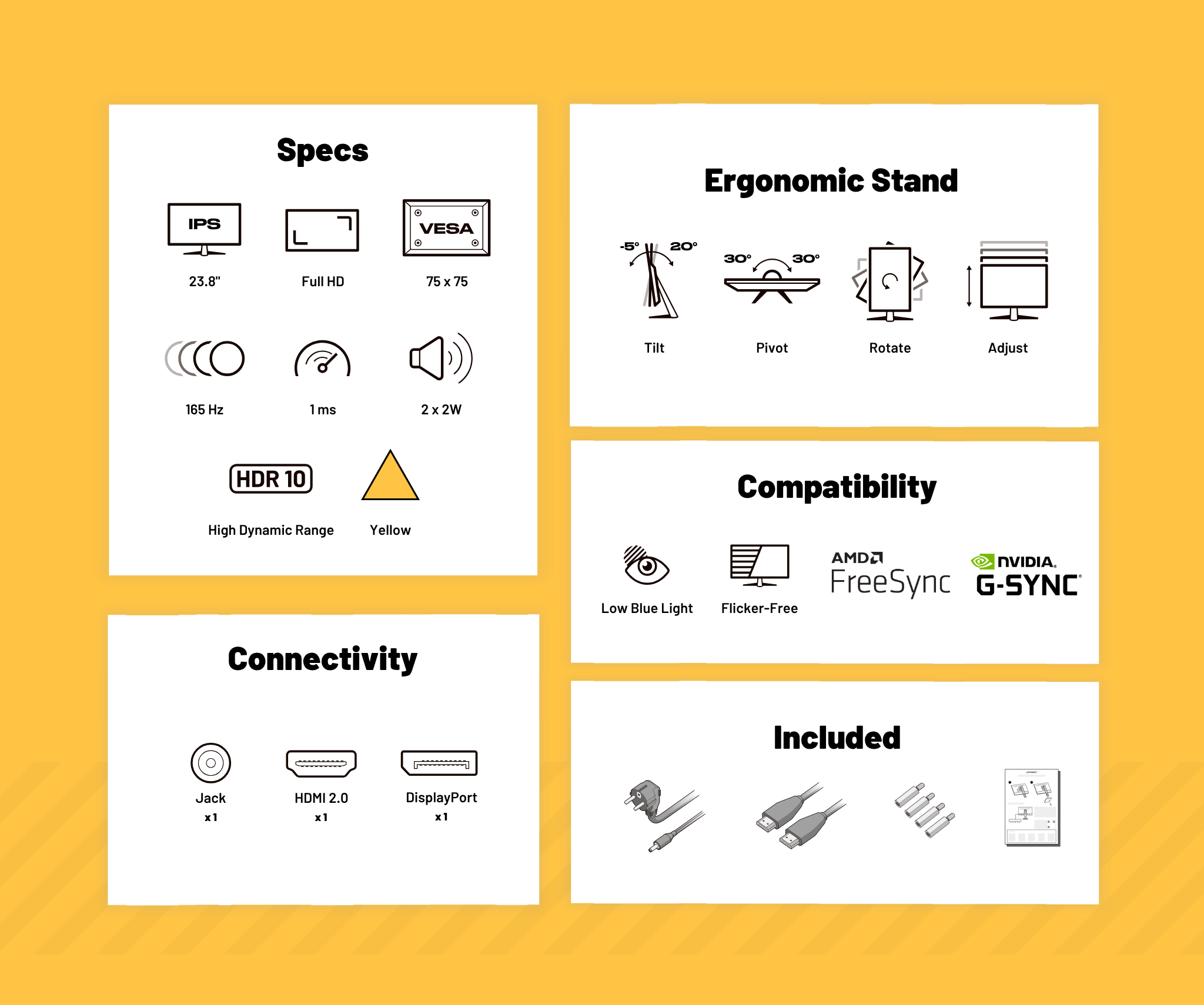 Monitor Gaming | 23,8" | IPS | Full HD | 165Hz | Amarillo pastel