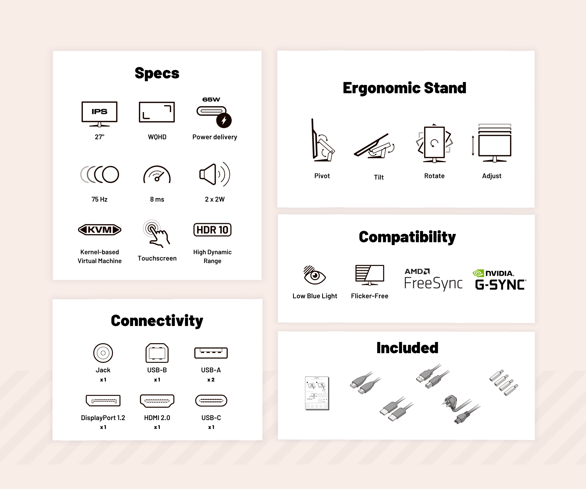 Monitor para oficina | 27&quot; | WQHD | Táctil | USB-C (+carga de 65W) | KVM | Blanco
