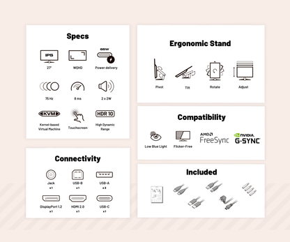 Monitor para oficina | 27&quot; | WQHD | Táctil | USB-C (+carga de 65W) | KVM | Blanco