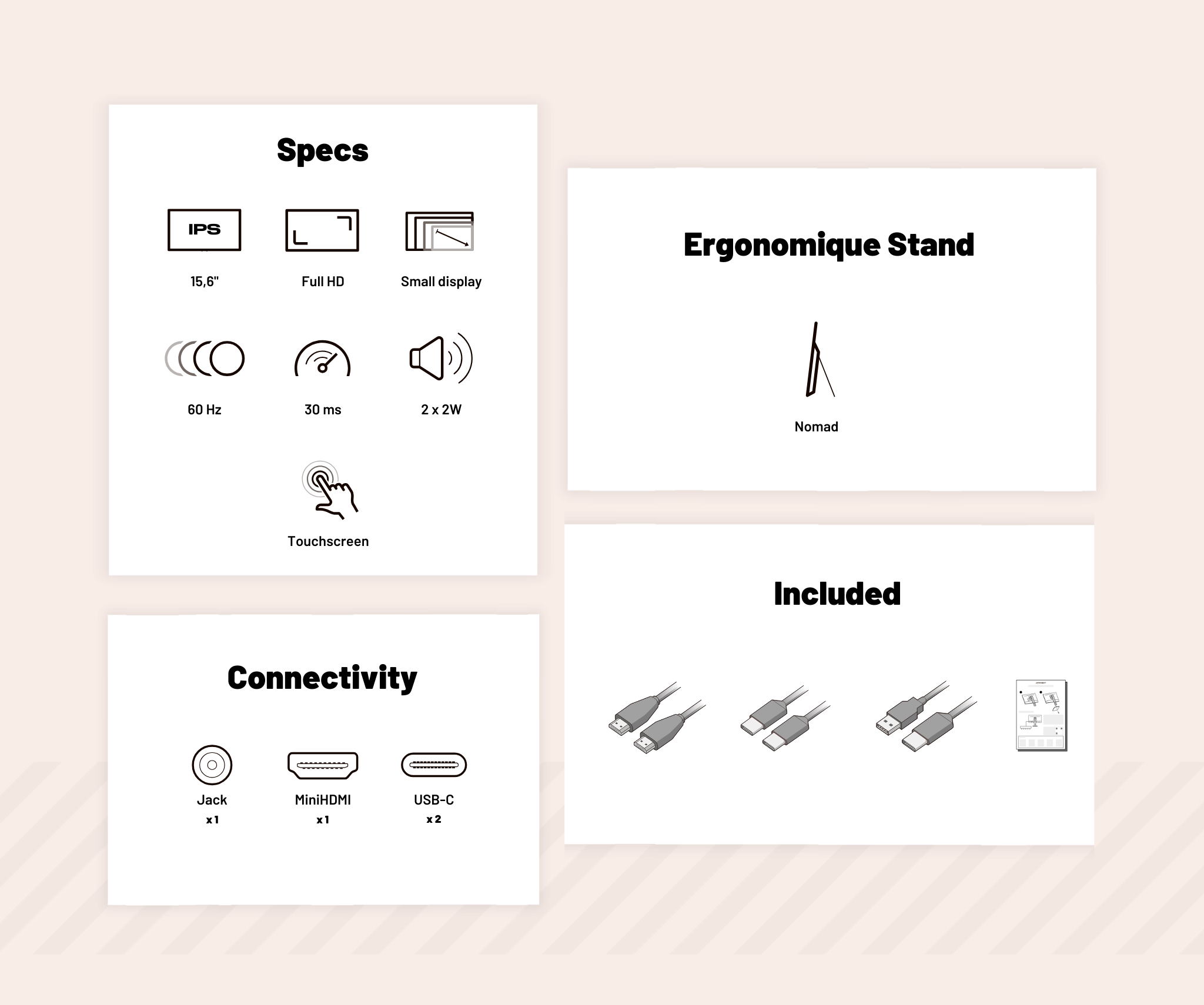 Monitor táctil portátil | 15,6" | IPS | Full HD