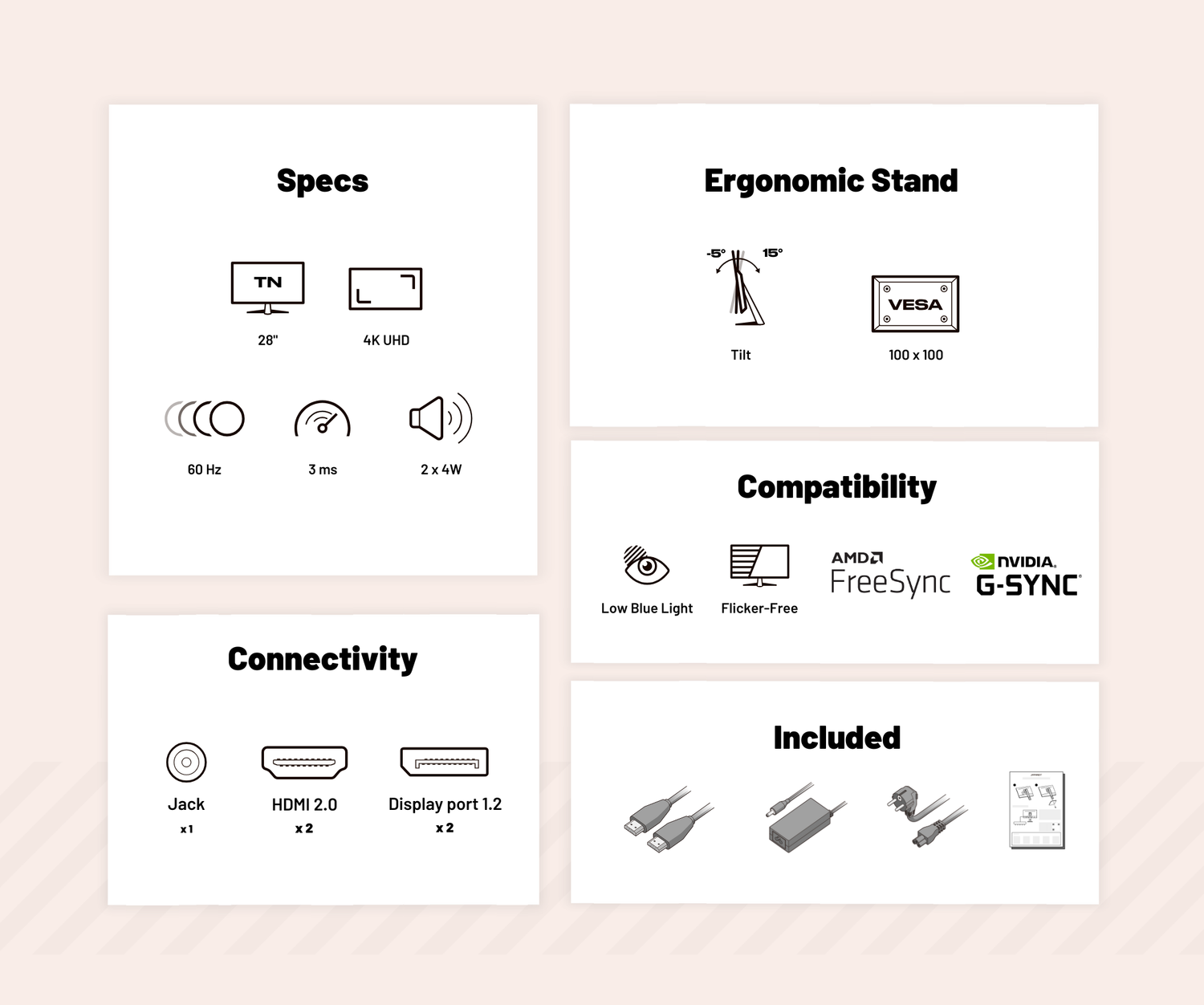 Monitor de PC para oficina | 28&quot; | 4K UHD | 60Hz
